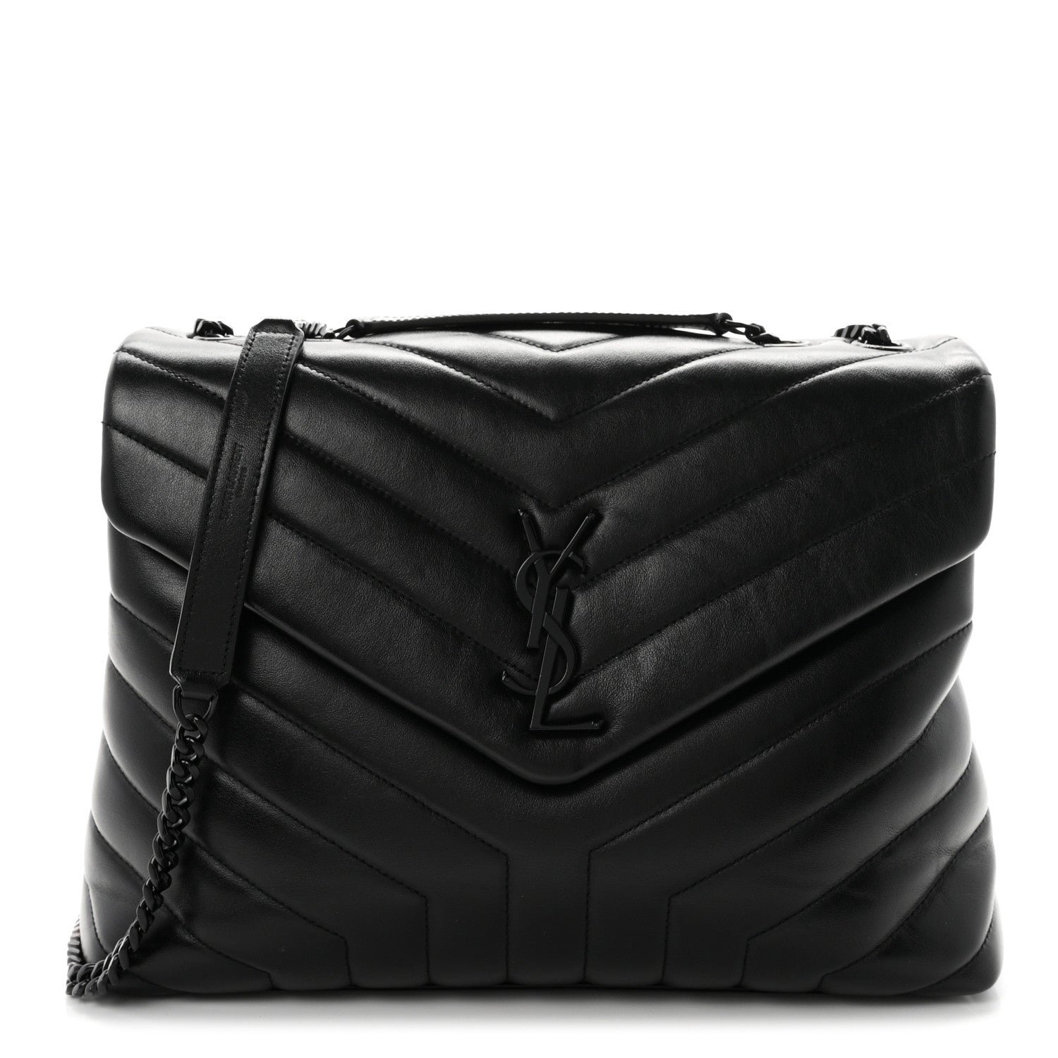 Saint Laurent Calfskin Y Quilted Monogram Monochrome Medium Loulou Chain Satchel Black
