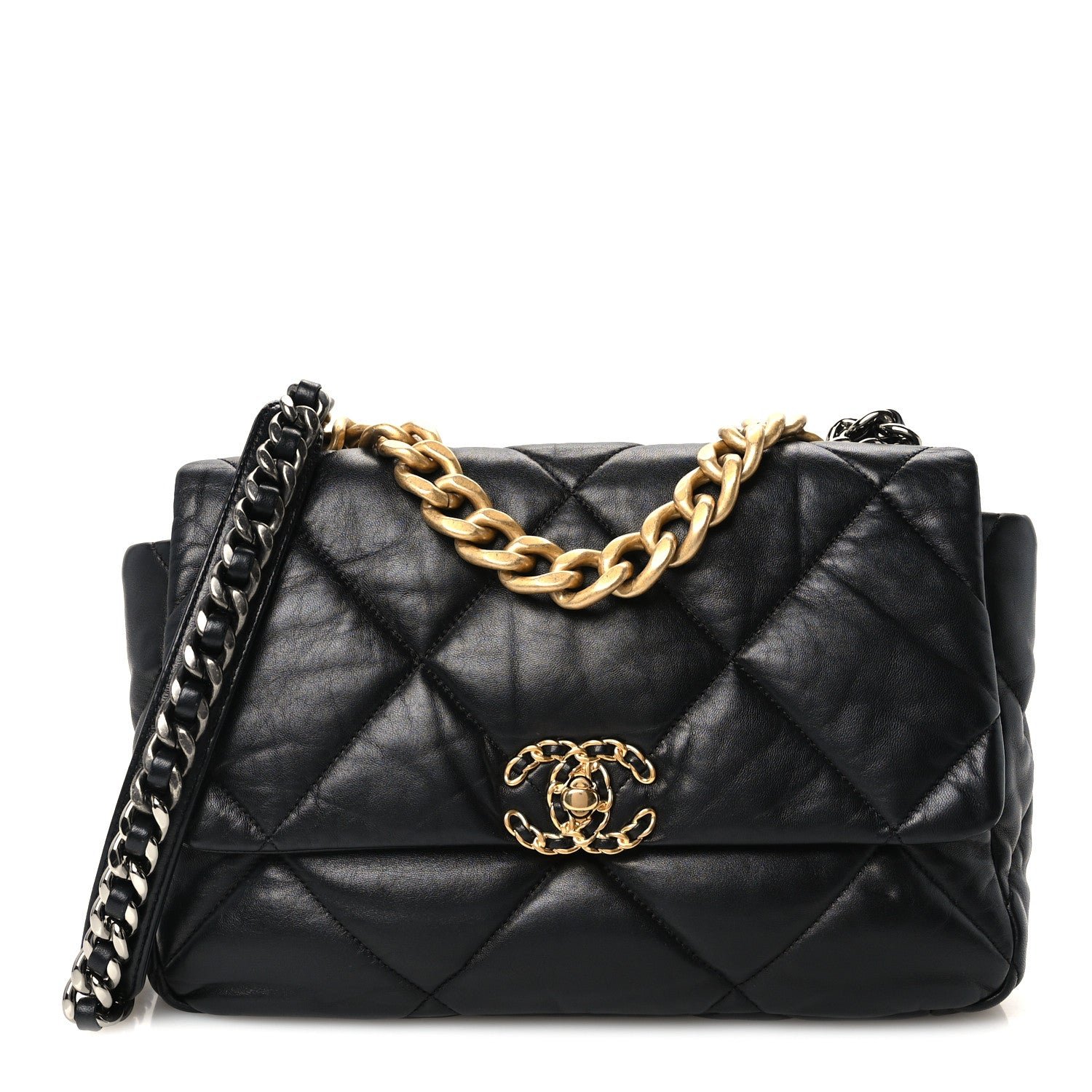 Chanel Goatskin Quilted Large Chanel 19 Flap Black