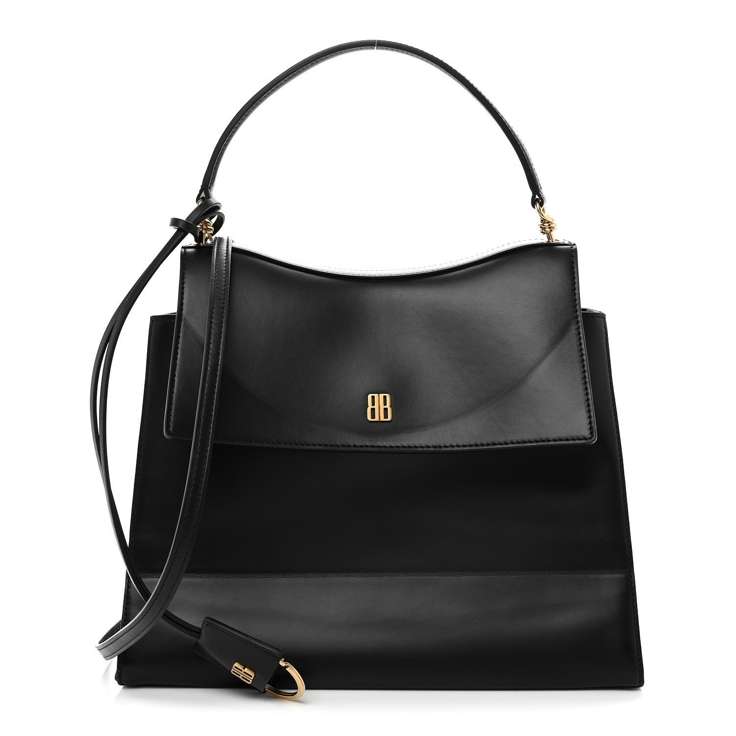Balenciaga Natural Smooth Calfskin Medium Nano Top Handle Handbag Black