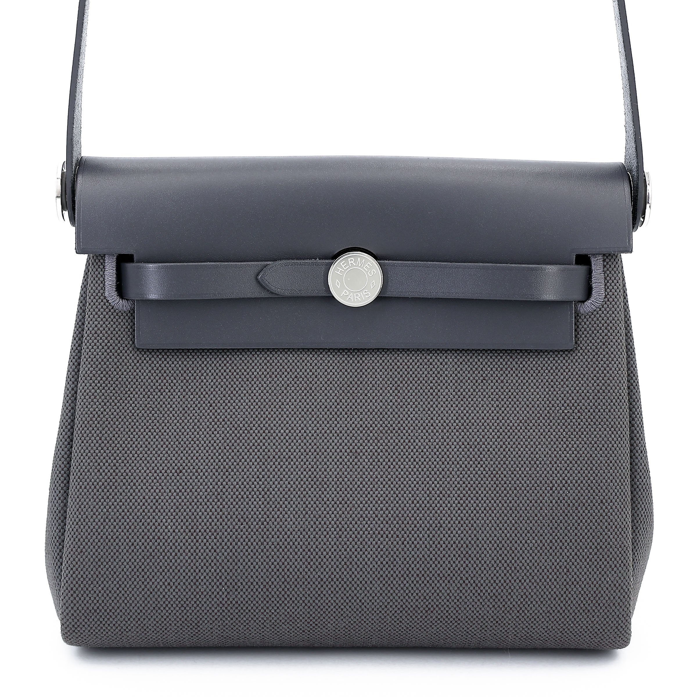 Hermes Brand New ( Rank N ) HERMÈS Herbag Zip Mini 20 Ardoise (85) Toile Chevrons canvas Vache Hunter Palladium hardware K (2025)