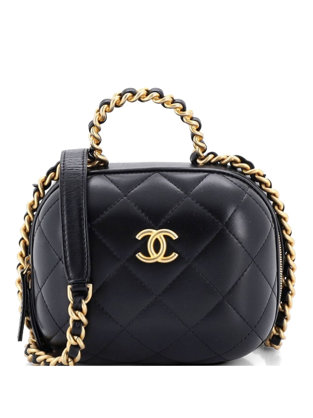 CC Bubble Top Handle Vanity Case with Chain Quilted Lambskin Small satchel
