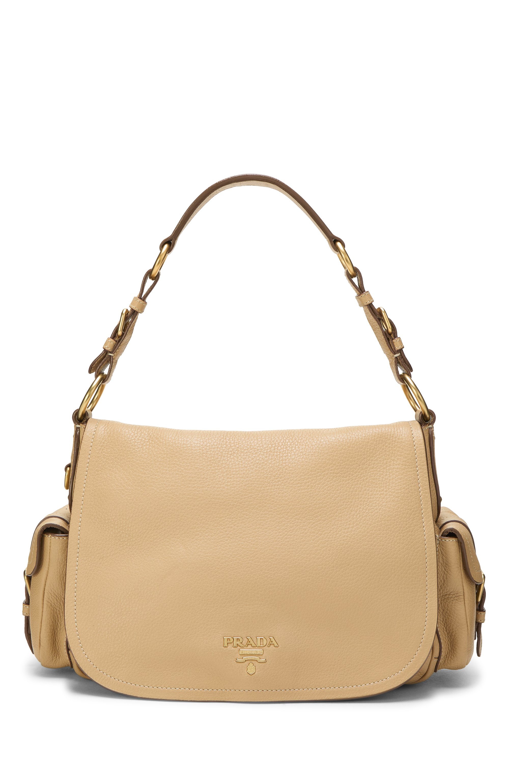 Beige Vitello Daino Side Pocket Hobo