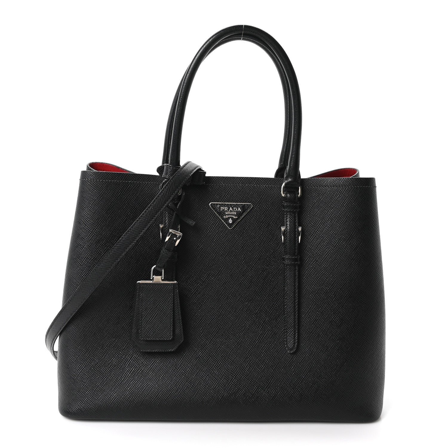 Prada Saffiano Cuir Large Double Bag Black Fuoco