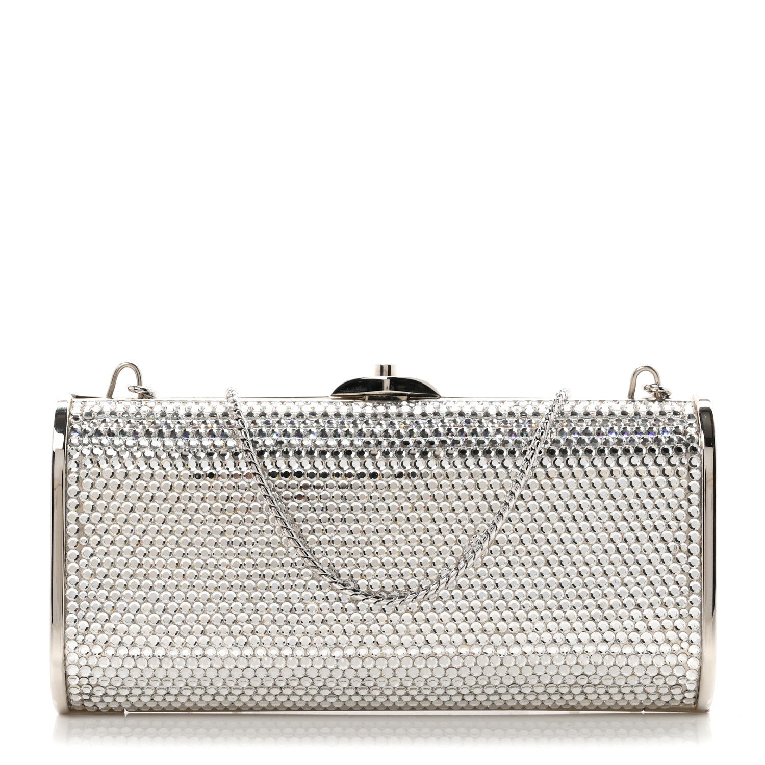 Judith Leiber Swarovski Crystal Minaudiere Clutch Silver