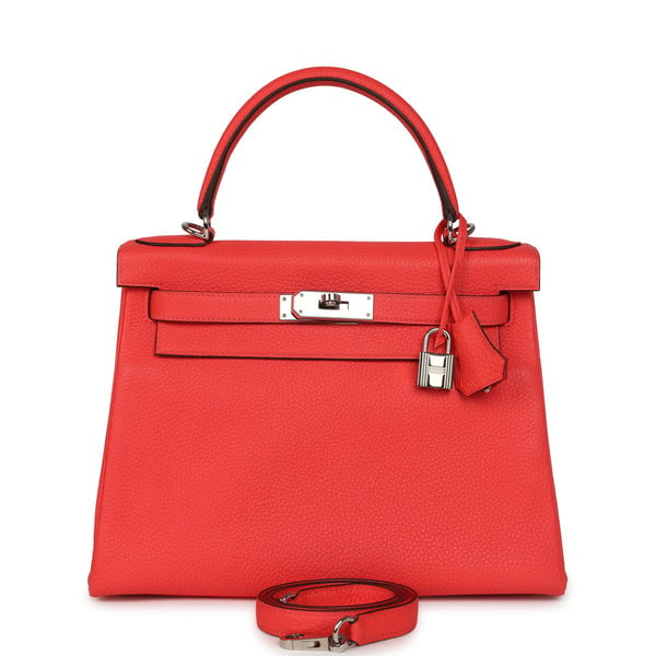 Pre-owned Hermes Kelly Retourne 28 Rose Texas Clemence Palladium Hardware