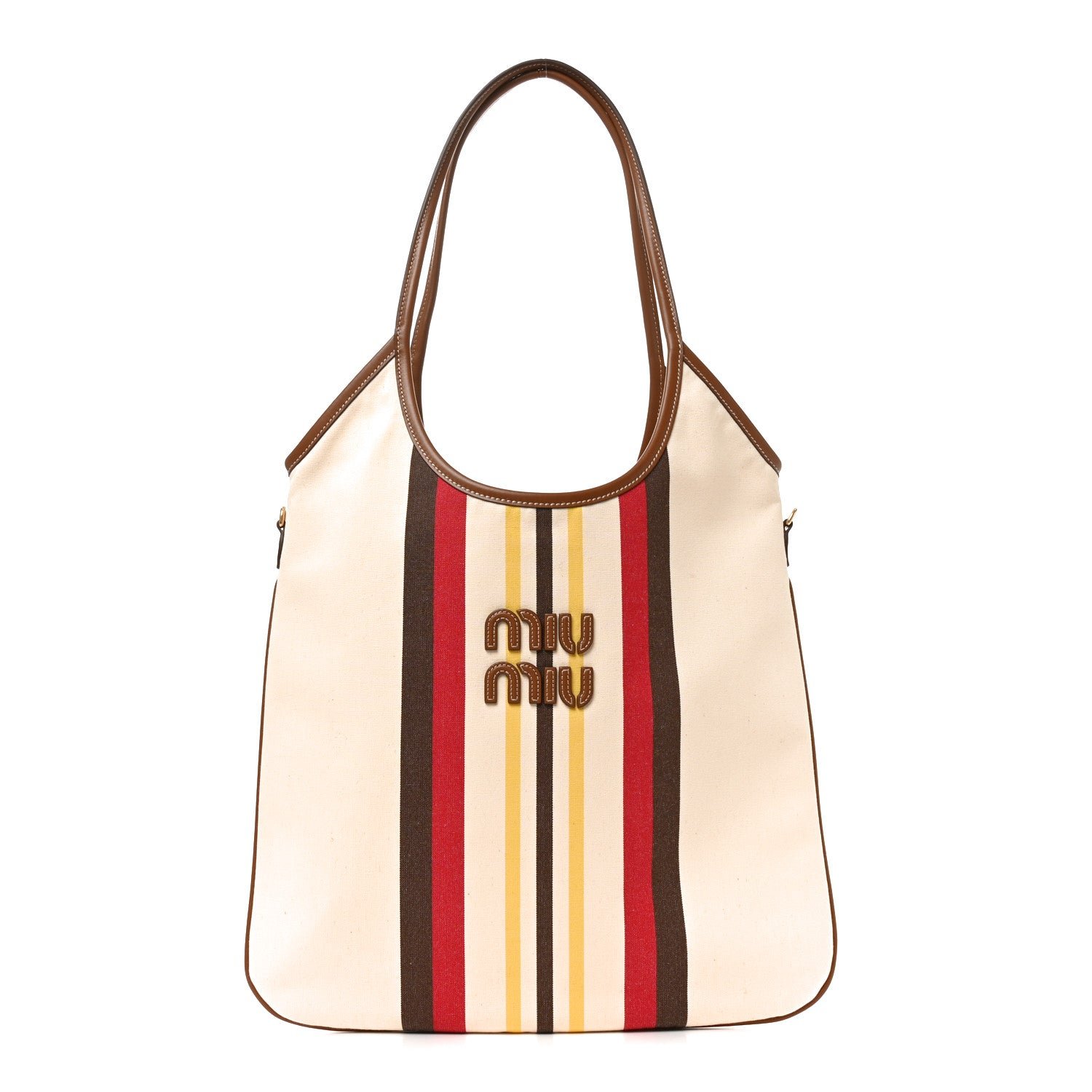 Miu Miu Miu Miu Canvas Calfskin Striped Ivy Beige Naturale Moro