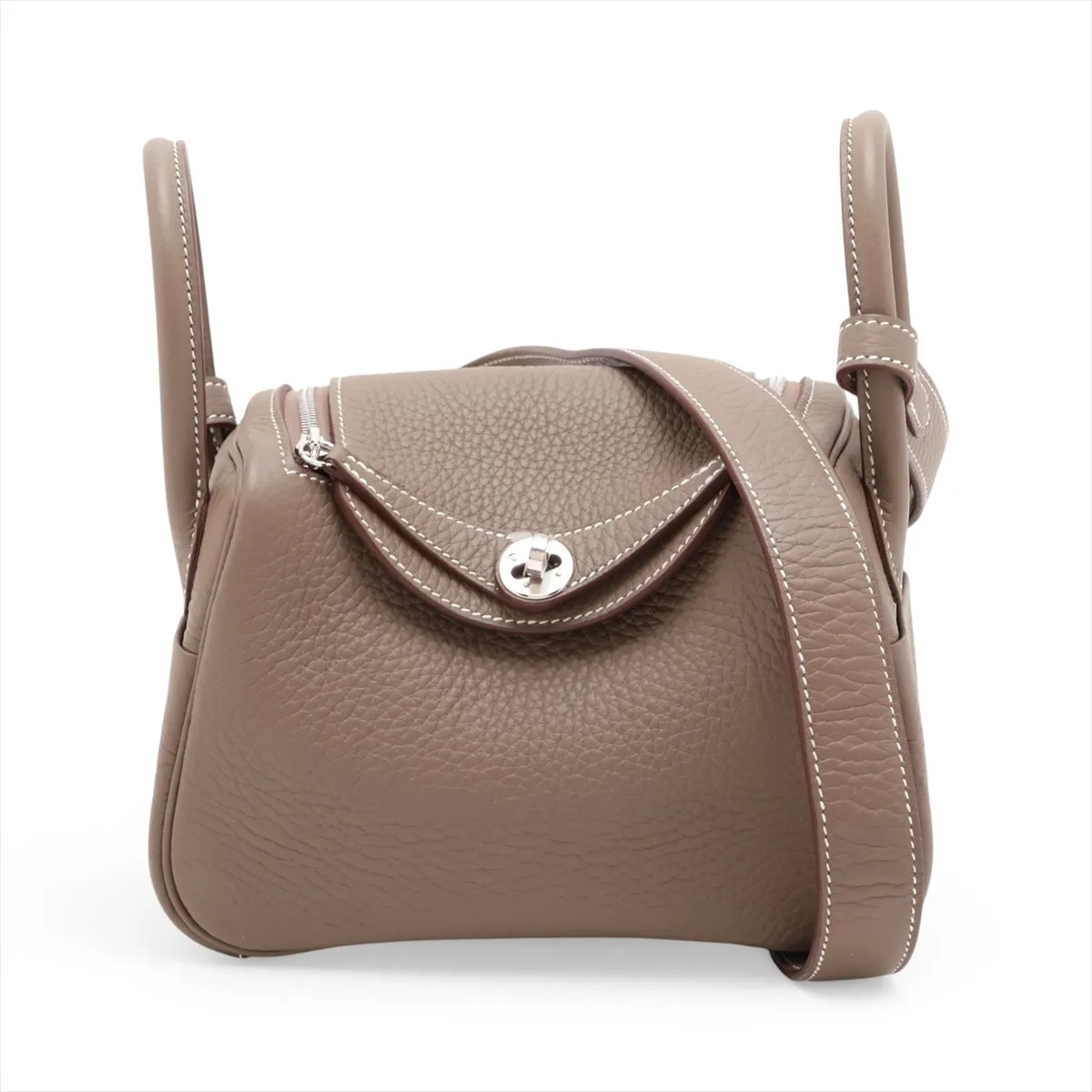 Hermès Lindy mini 20 Taurillon Clemence Etoupe Silver Metal Fittings