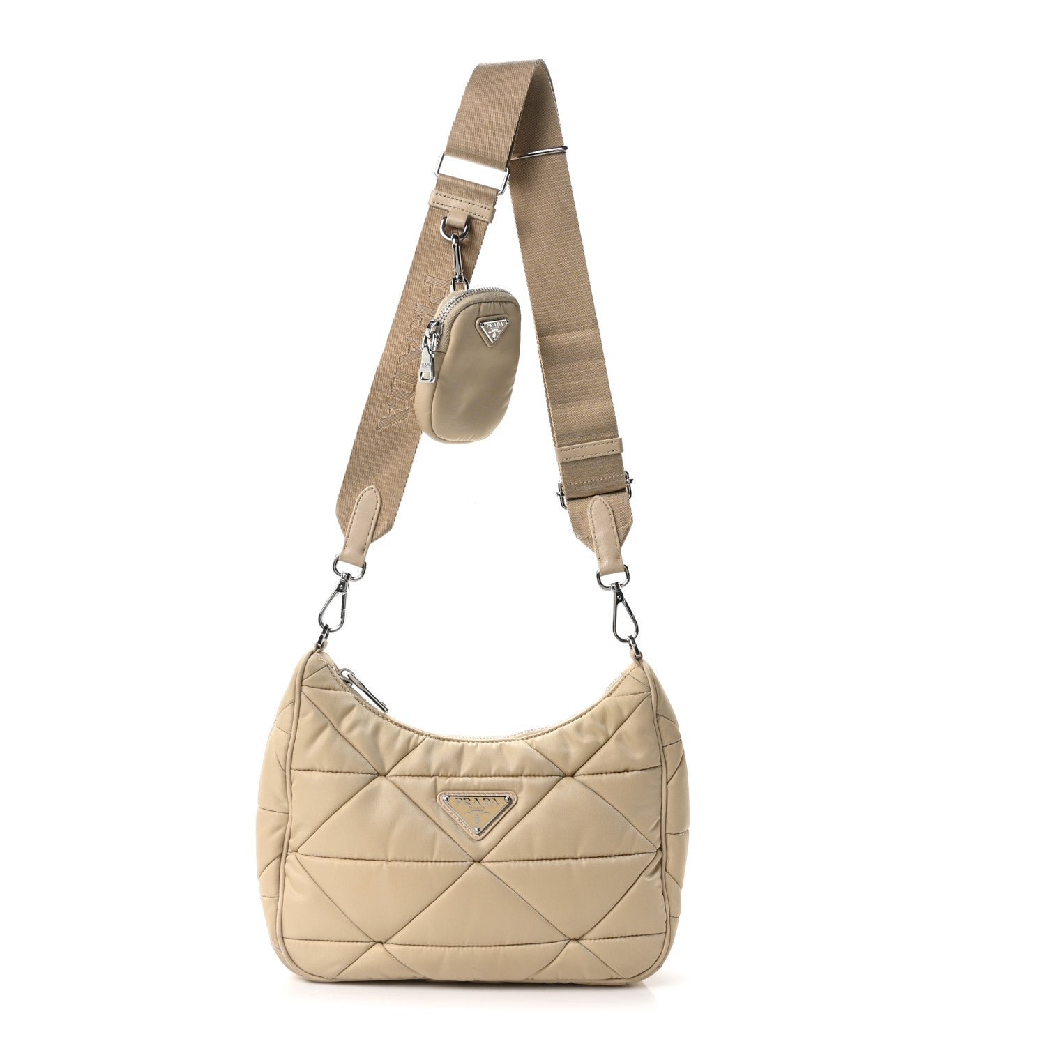 Prada Re-Nylon Triangle Quilted Padded Patchwork System Shoulder Bag Deserto