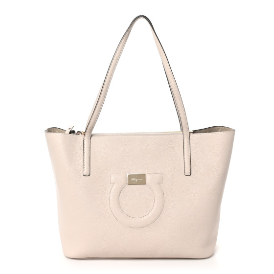 Salvatore Ferragamo Grainy Calfskin Medium Gancini Tote Bone