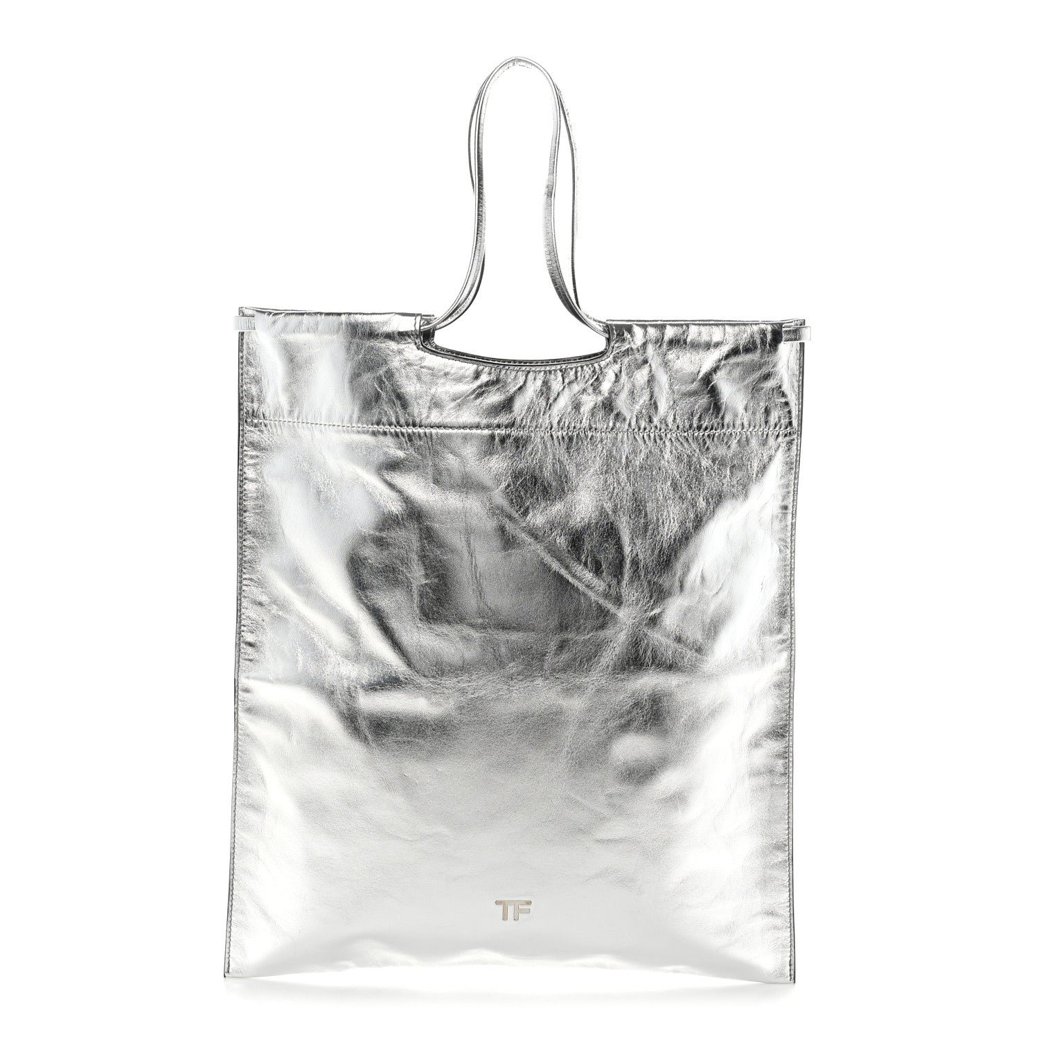 Tom Ford Tom Ford Metallic Calfskin Flat Drawstring Tote Silver
