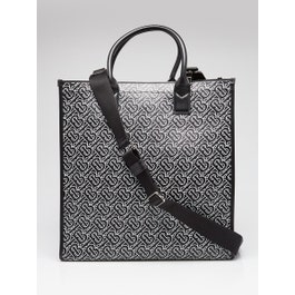 Burberry Black/White TB Embossed Leather Vertical Tote Bag
