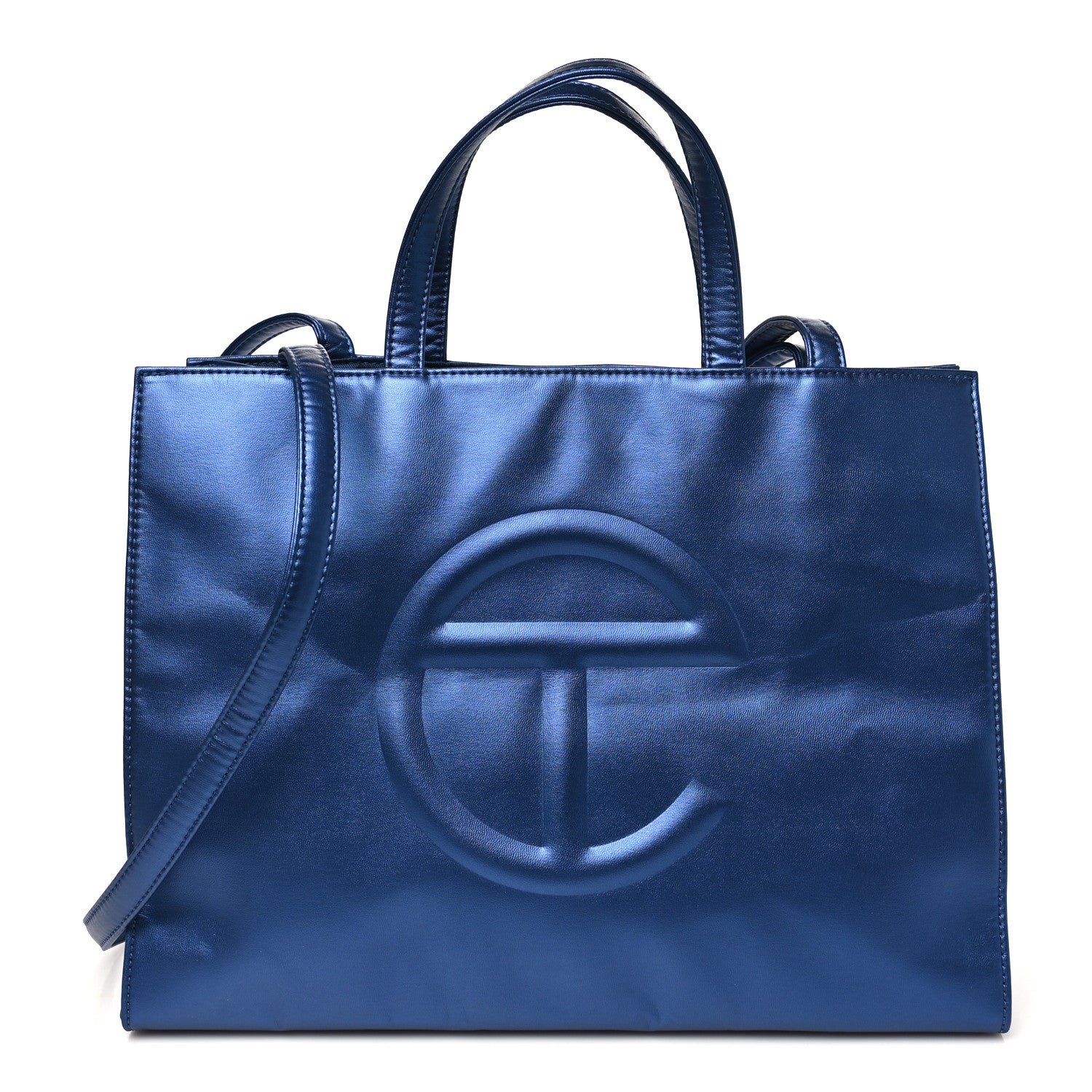 Telfar Metallic Vegan Leather Medium Shopping Bag Cobalt