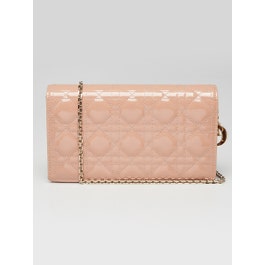 Dior Christian Dior Beige Cannage Quilted Patent Leather Lady Dior Pouch Clutch Bag