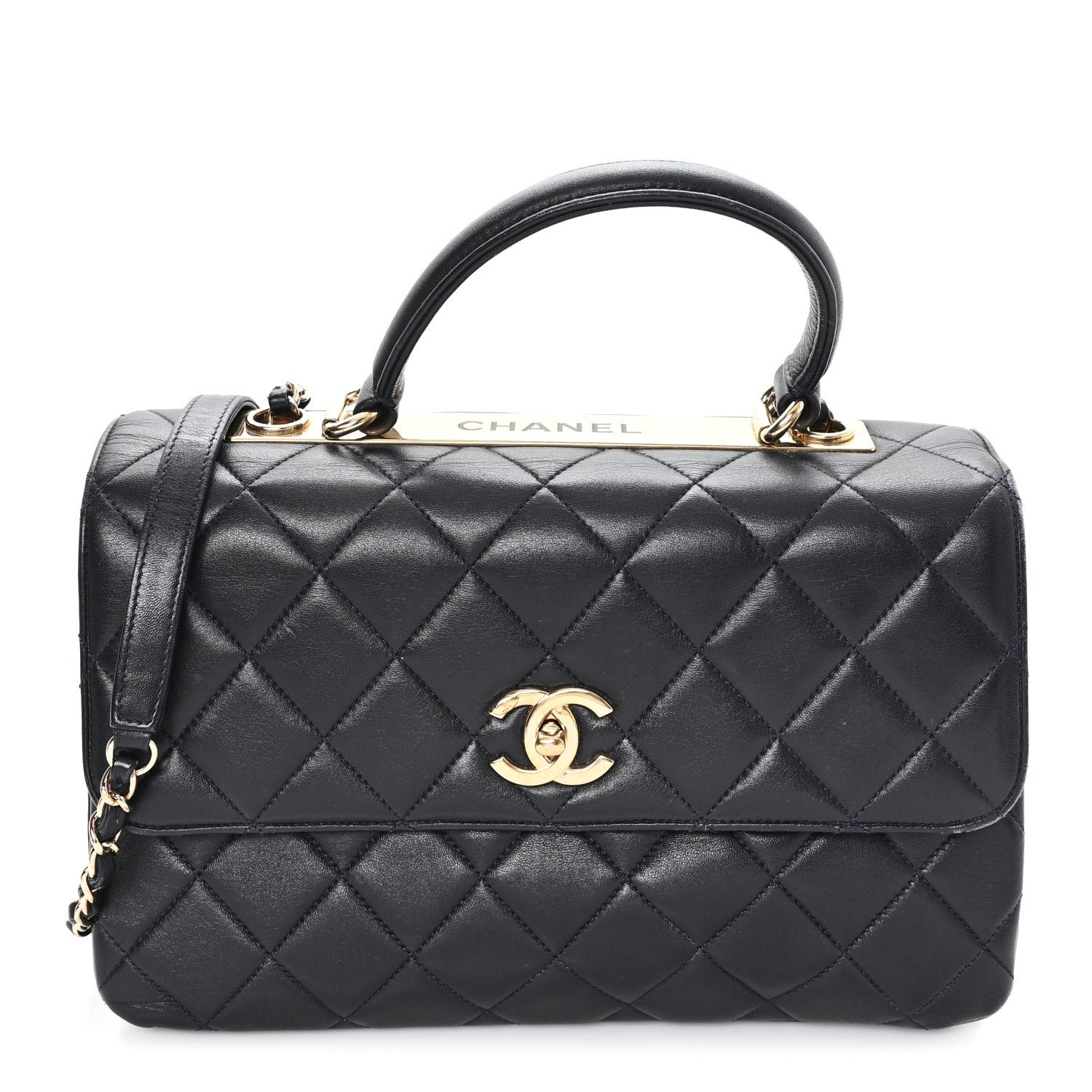 Chanel Lambskin Quilted Medium Trendy CC Flap Dual Handle Bag Black