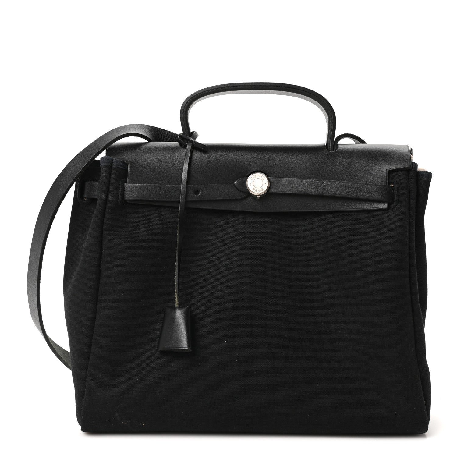 Hermes Hermes Toile Vache Calfskin Herbag 30 PM Ficelle Black