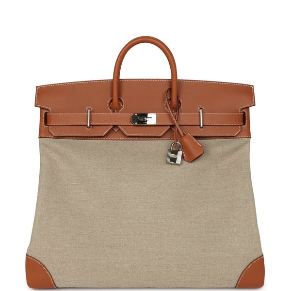 Pre-owned Hermes Birkin HAC 50 Gold Evercolor, Toile De Camp Palladium Hardware