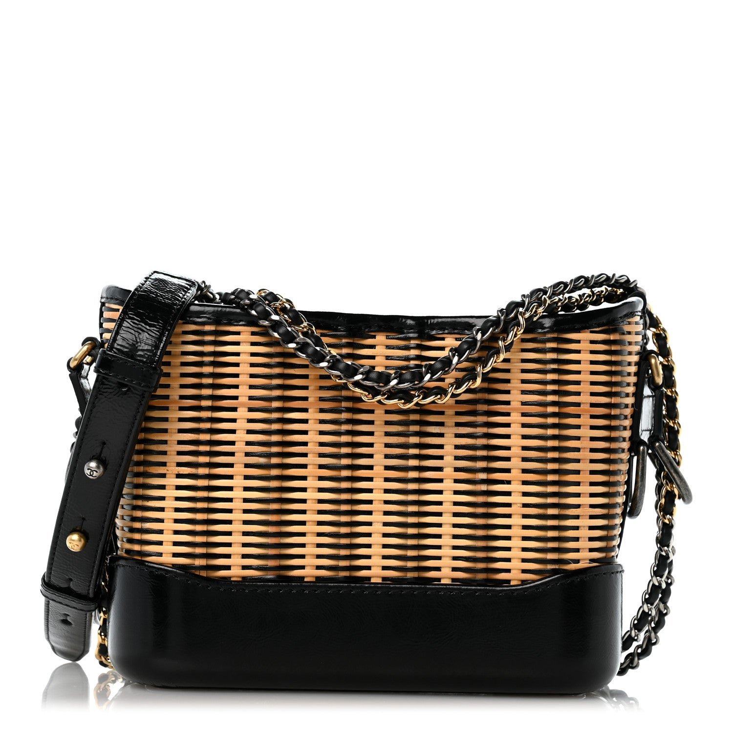 Chanel Rattan Calfskin Small Gabrielle Hobo Beige Black
