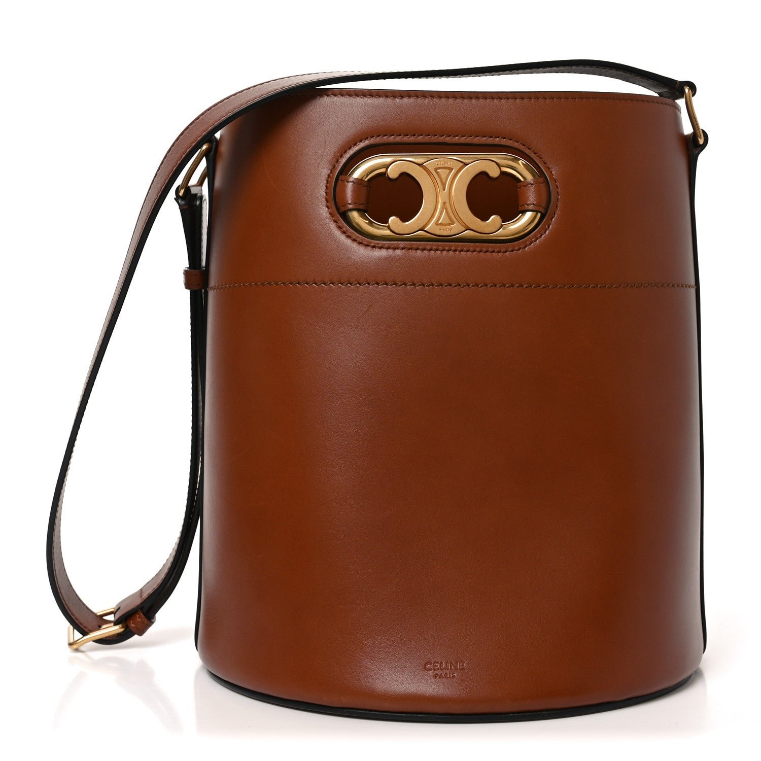 Celine Satinated Calfskin Maillon Triomphe Bucket Bag Tan