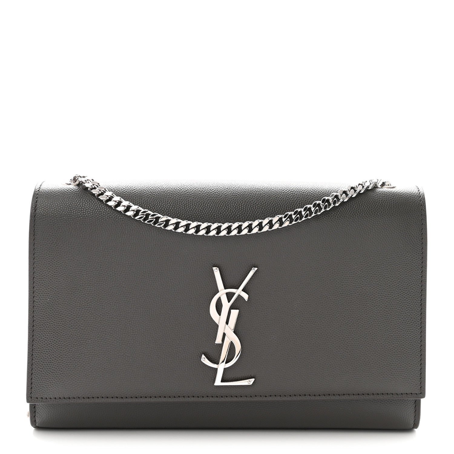 Saint Laurent Grain De Poudre Medium Classic Monogram Kate Satchel Earth Grey