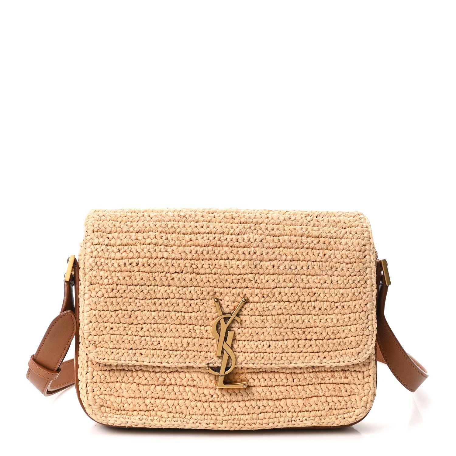 Saint Laurent Raffia Calfskin Monogram Medium Niki Chain Satchel Naturale Brick