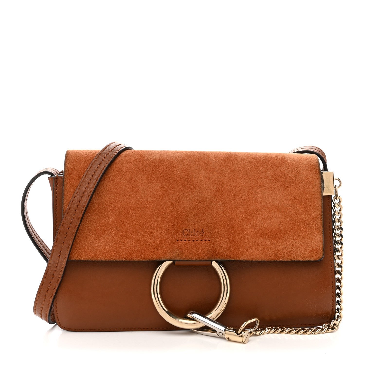 Chloe Suede Calfskin Small Faye Shoulder Bag Tobacco