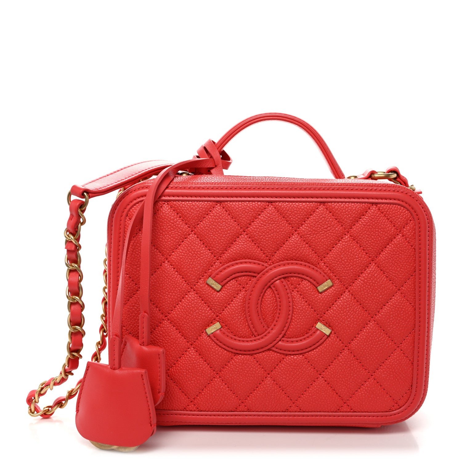 Chanel Caviar Quilted Medium CC Filigree Vanity Case Red
