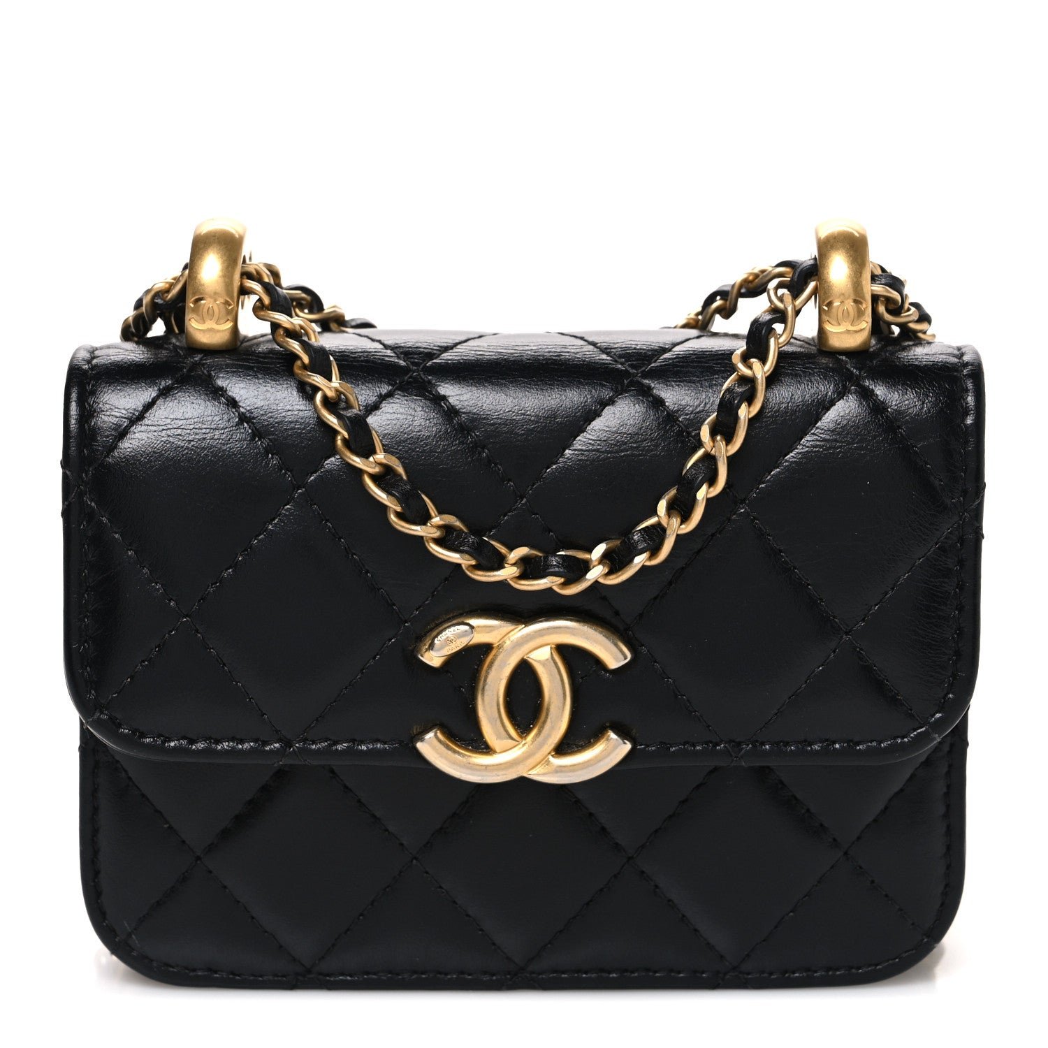 Chanel Calfskin Quilted Perfect Fit Coin Purse With Chain Black