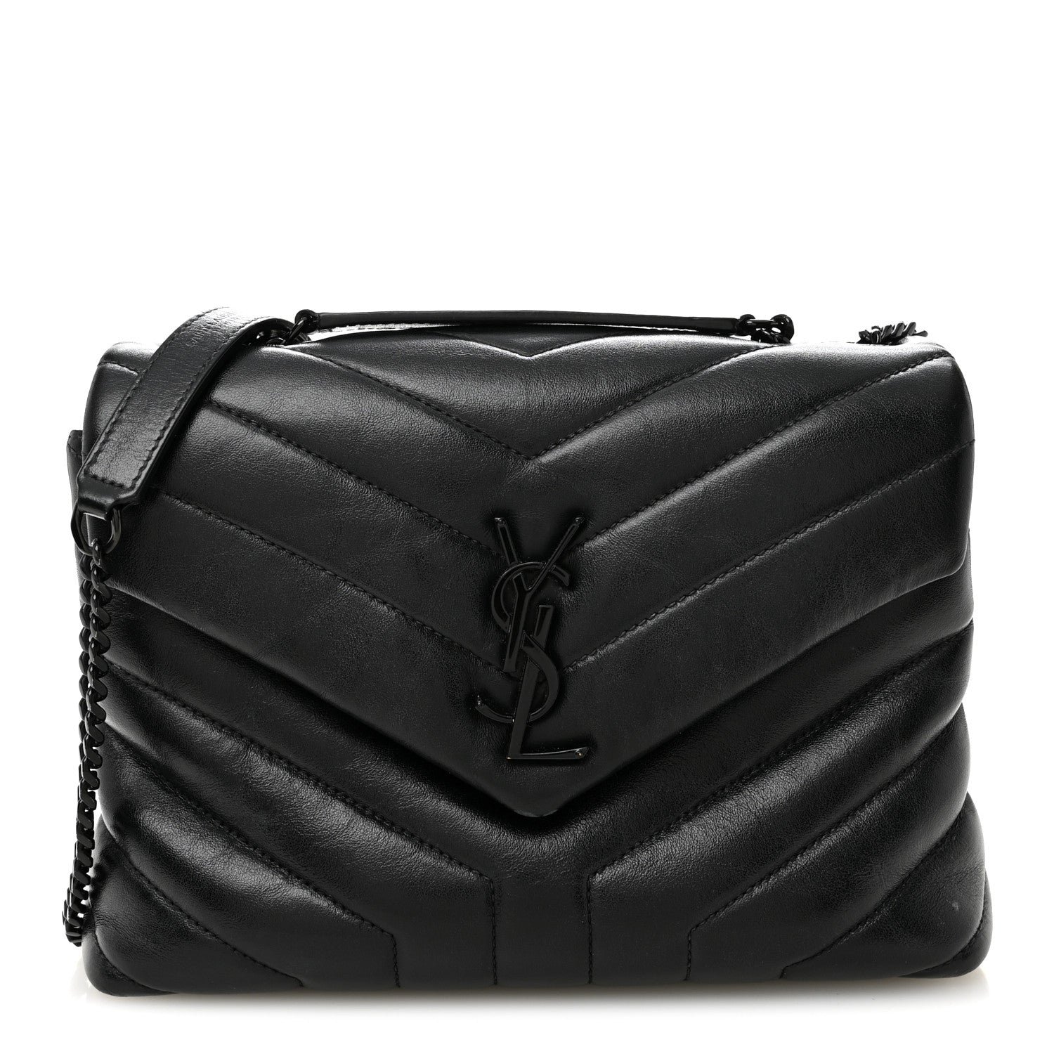 Saint Laurent Calfskin Y Quilted Monogram Monochrome Small Loulou Chain Satchel Black