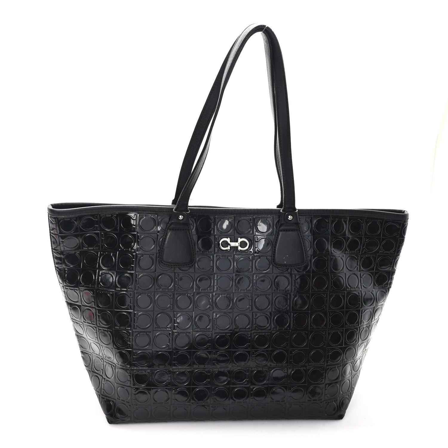 Salvatore Ferragamo Salvatore Ferragamo Patent Gancini Embossed Tote Black