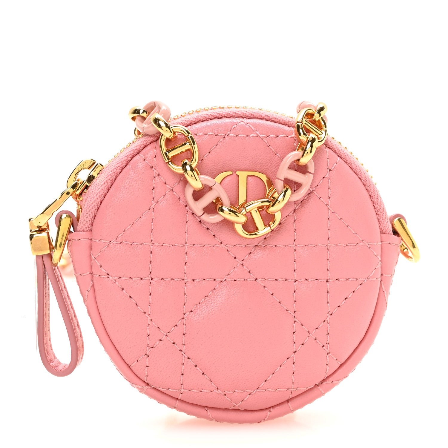 Christian Dior Lambskin Mini Cannage Round Caro Crossbody Pouch Peach Blossom Pink