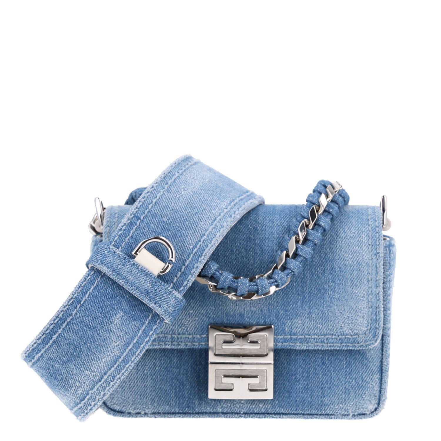 Givenchy Denim Small 4G Woven Chain Crossbody Blue