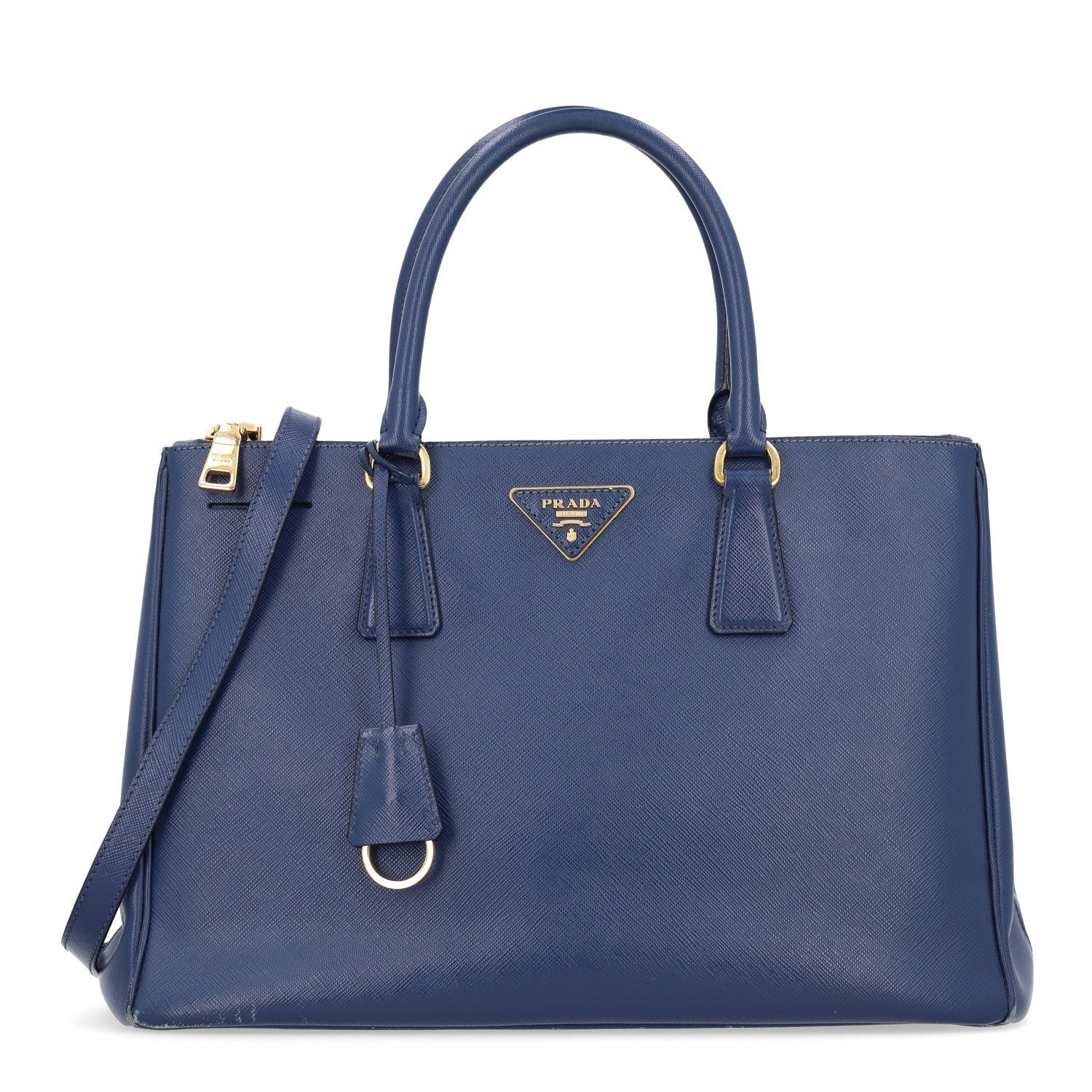 Prada Saffiano Lux Medium Galleria Double Zip Tote Bluette