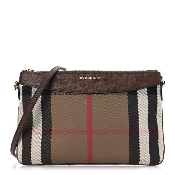 Burberry Horseferry Check Peyton Crossbody Clutch Bag Brown