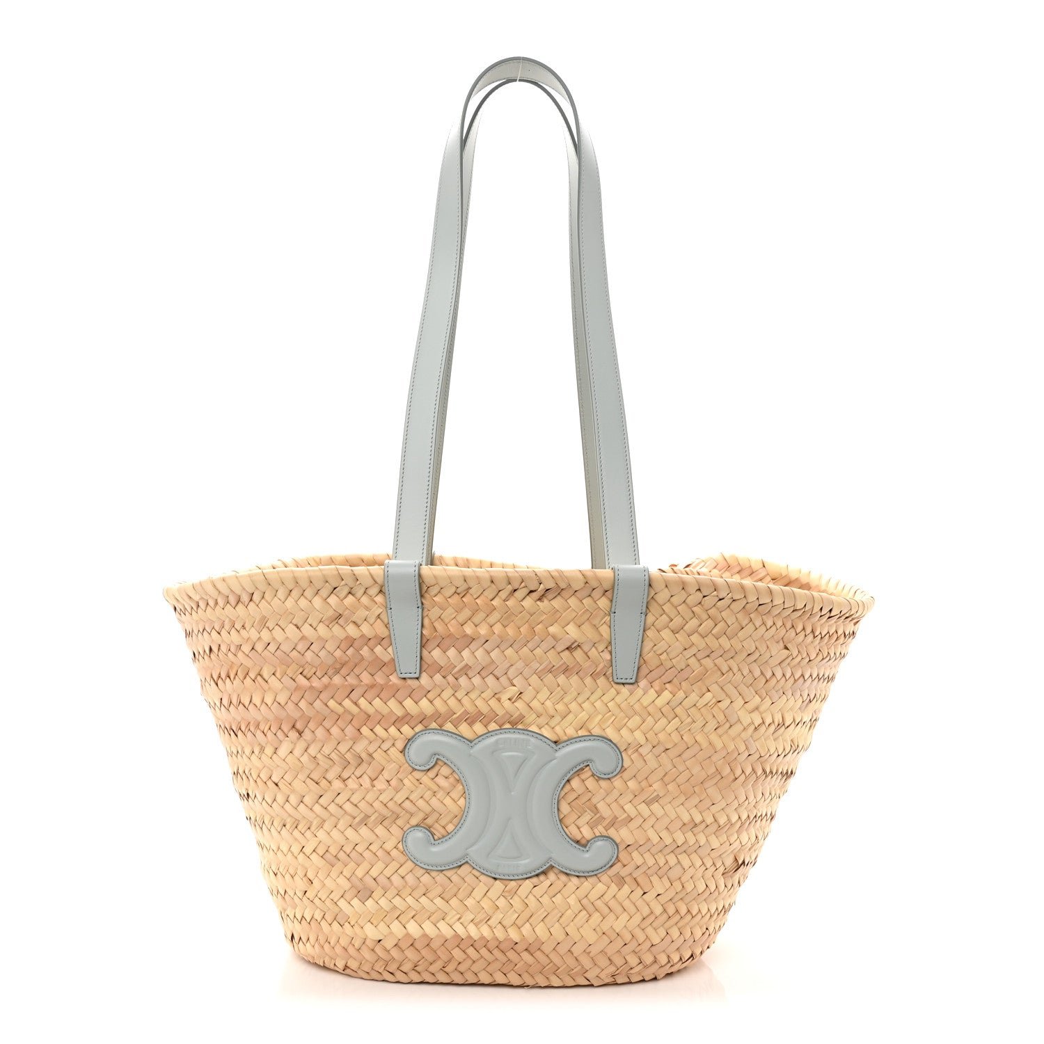 Celine Raffia Calfskin Triomphe Medium Panier Soft Blue
