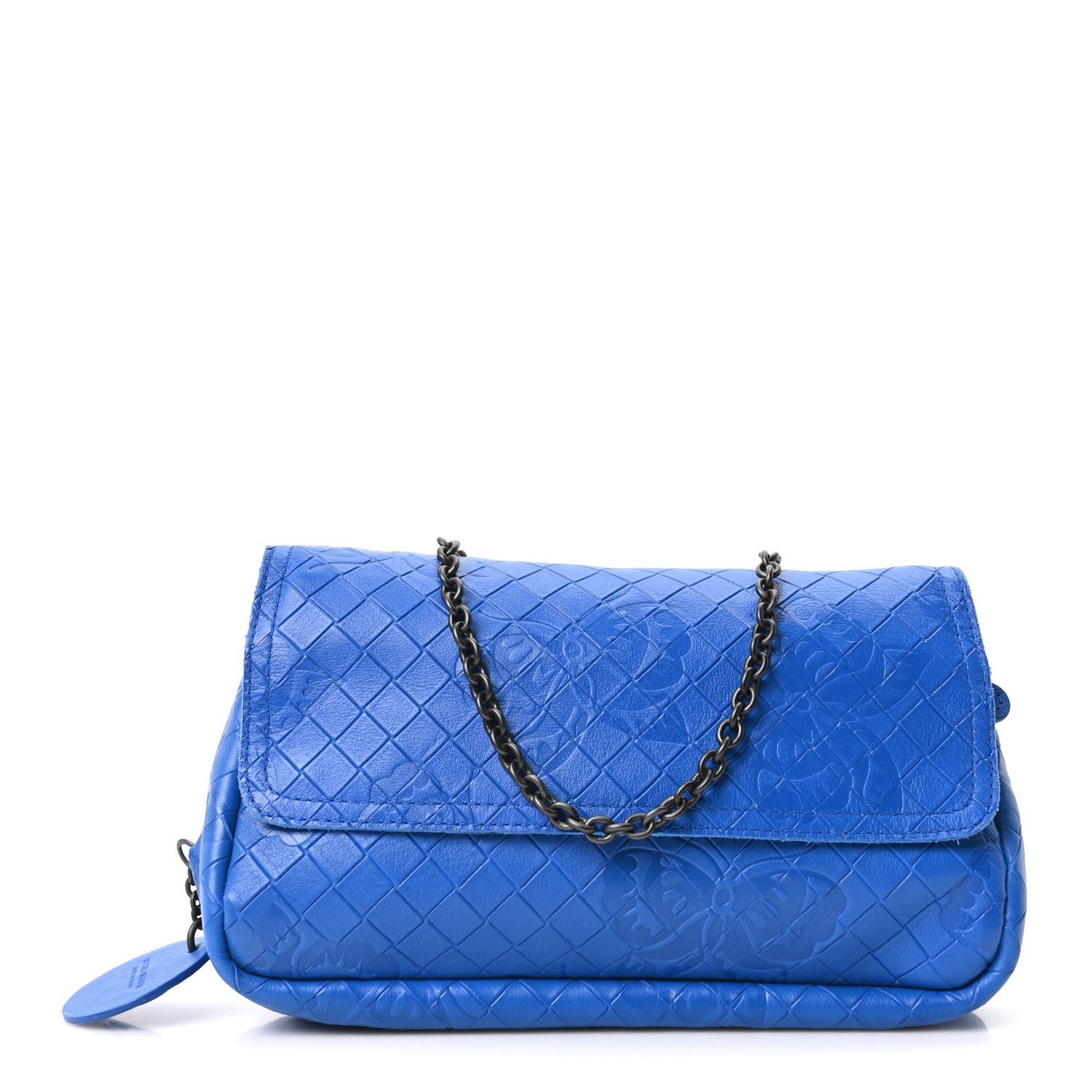 Bottega Veneta Calfskin Intrecciomirage Embossed Butterfly Small Chain Crossbody Signal Blue