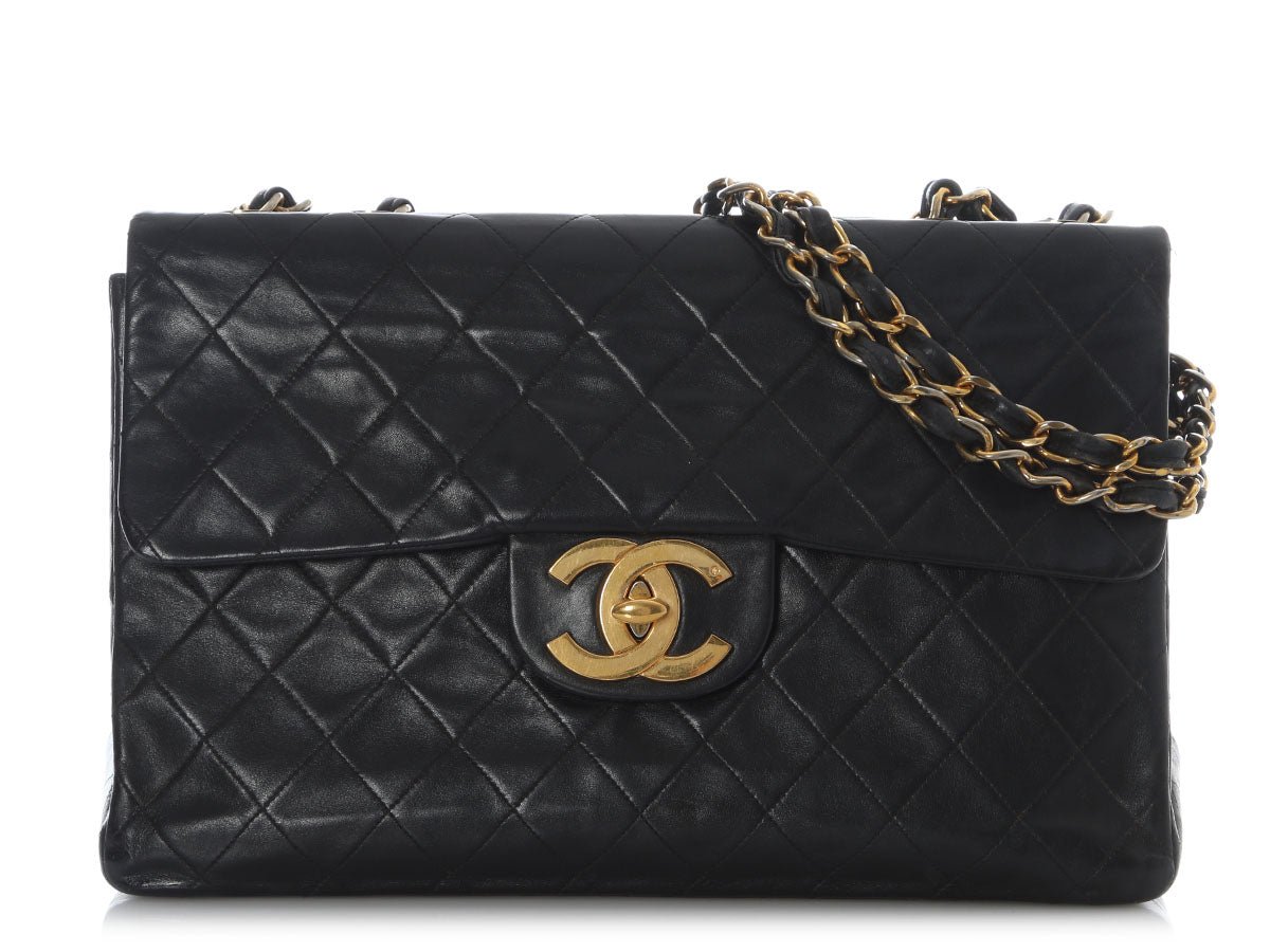 Chanel Vintage Maxi Black Quilted Lambskin Flap