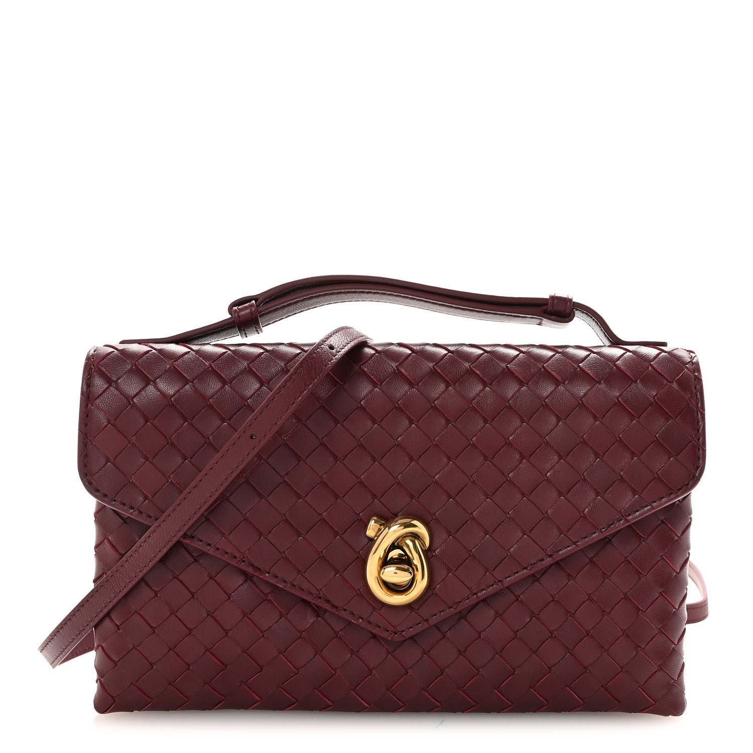 Bottega Veneta Nappa Intrecciato Knot Lock Top Handle Crossbody Bag Barolo