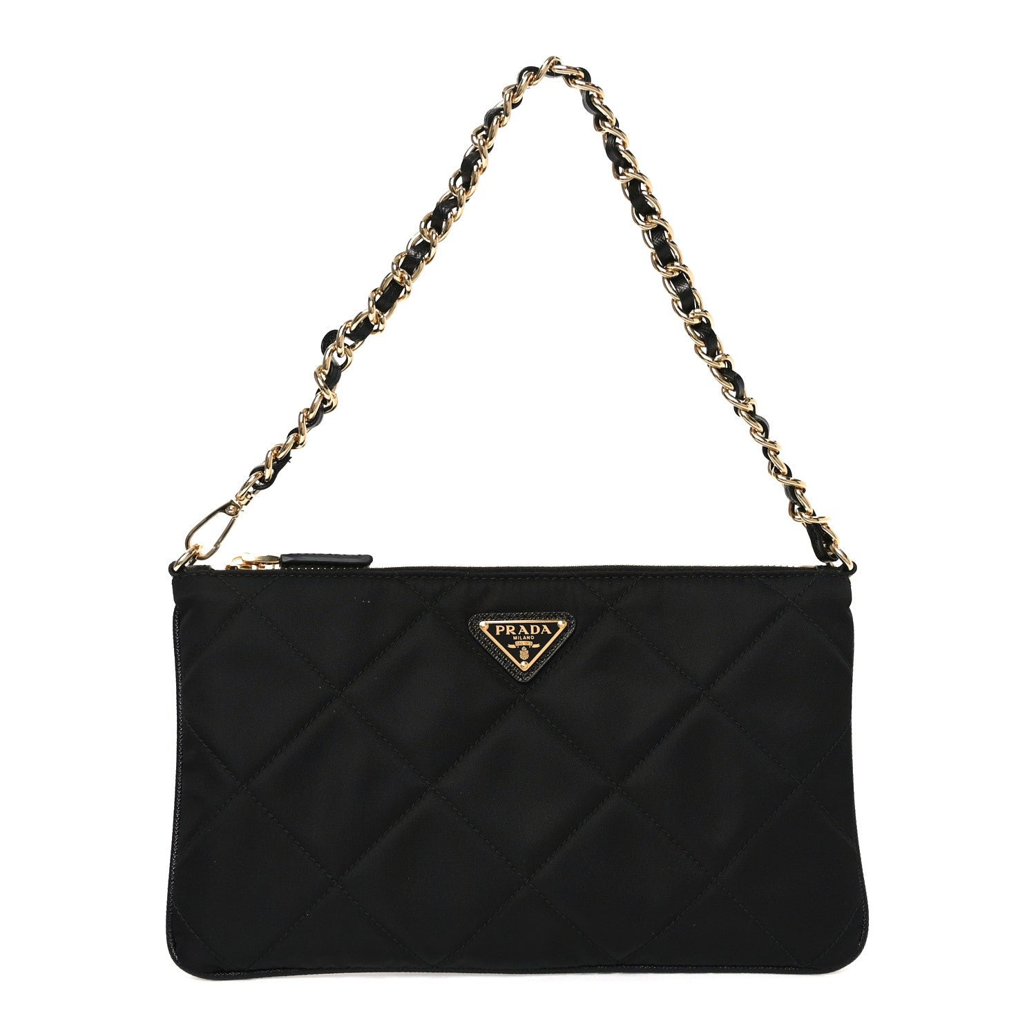 Prada Prada Re-Nylon Tessuto Impuntu Quilted Re-Edition 1995 Chaine Pouch Black