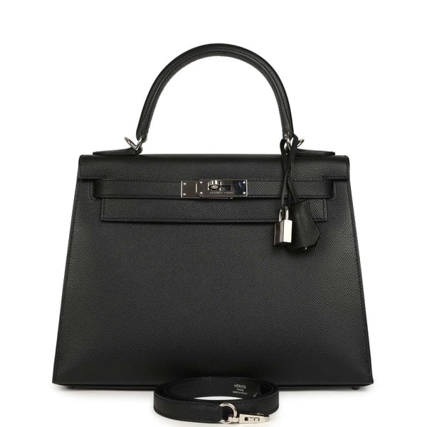 Hermes Pre-owned Hermes Kelly Sellier 28 Black Epsom Palladium Hardware