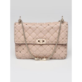 Valentino Valentino Beige Quilted Nappa Leather Rockstud Spike Small Shoulder Bag	