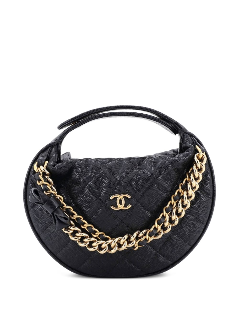 Double Chain Bow Pouch Quilted Caviar Mini hobo bag