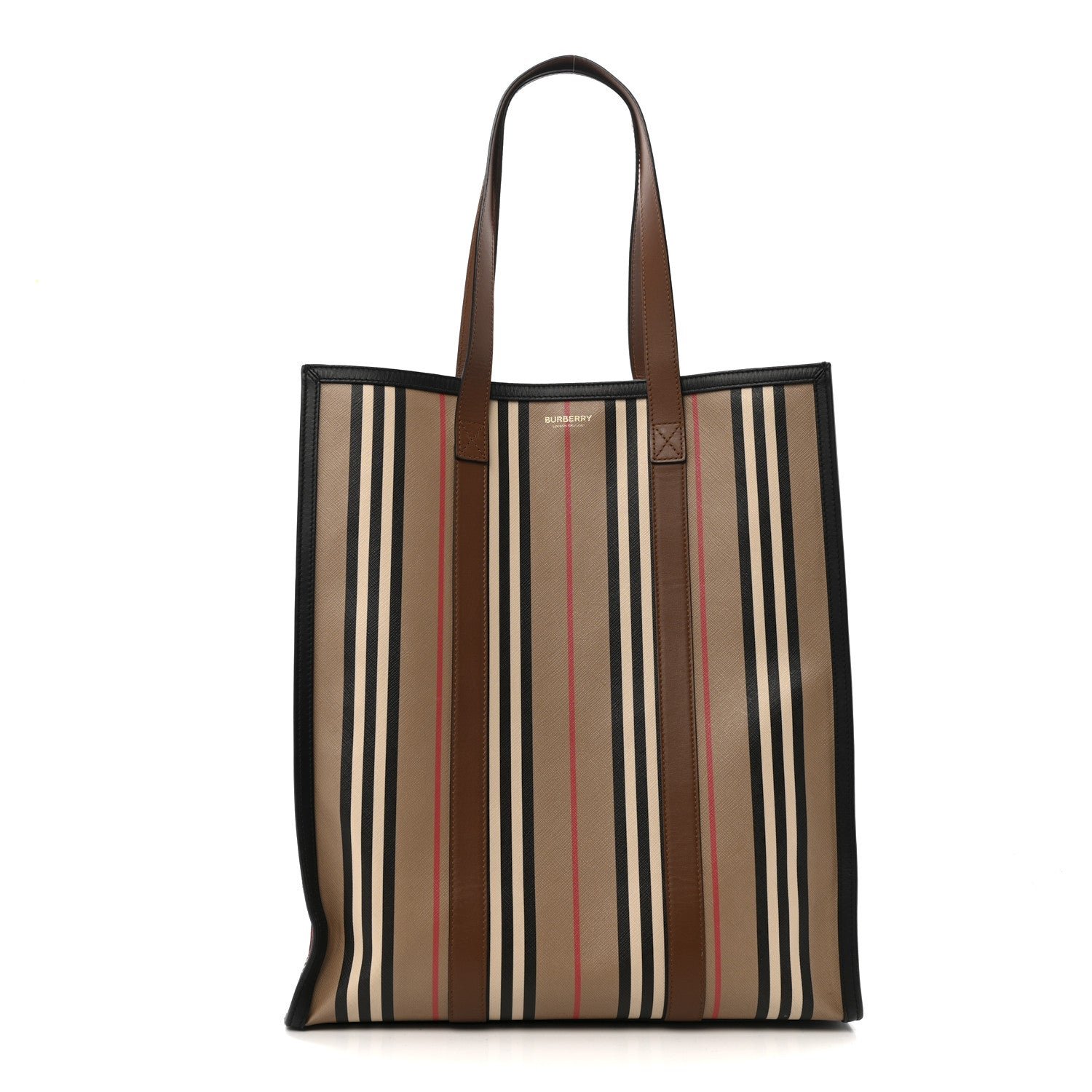 Burberry E-Canvas Stripe Book Tote Tan Archive Beige
