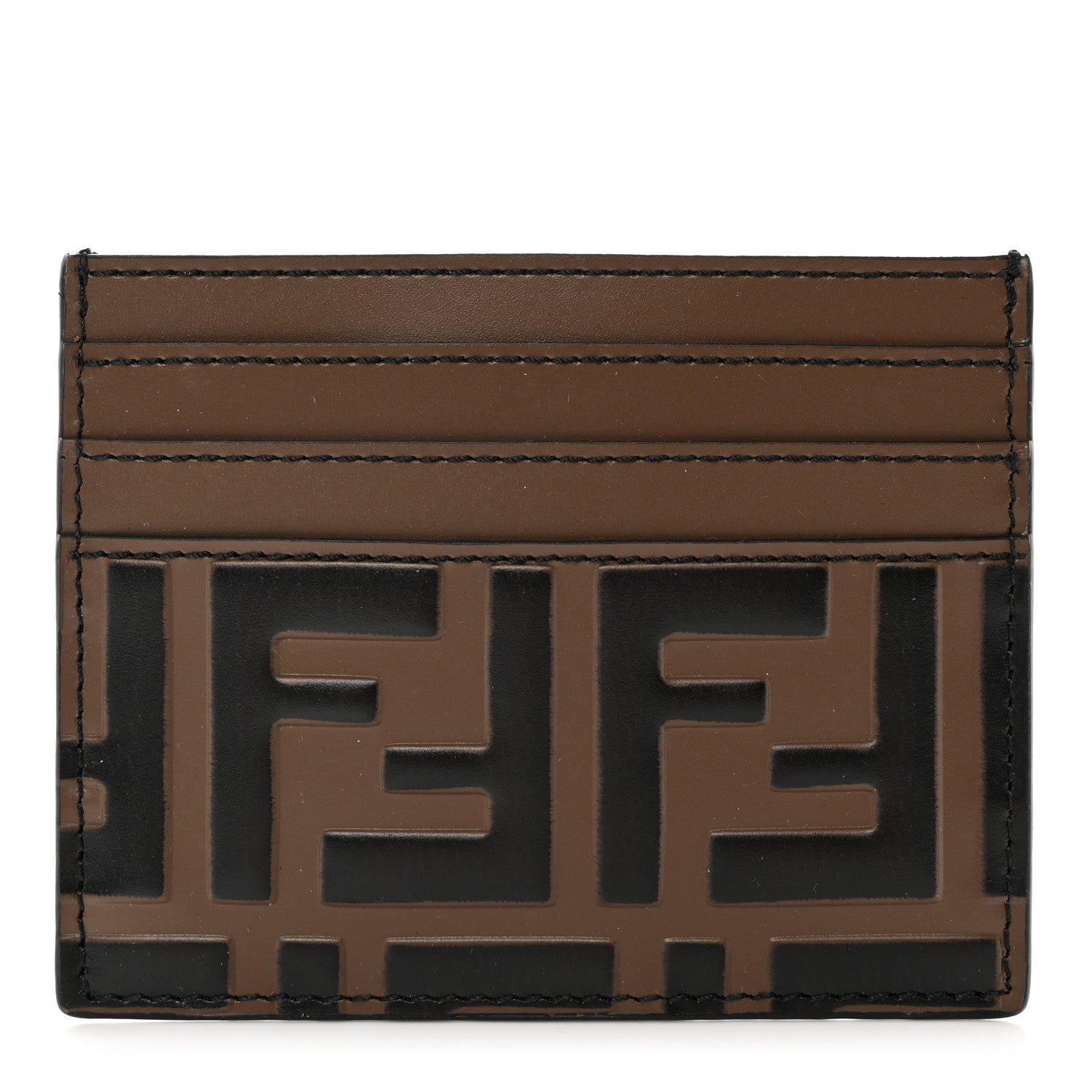Fendi Vitello Cruise Bi-Color FF 1974 Embossed Card Holder Maya Black