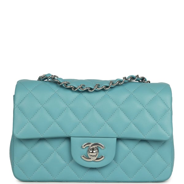 Chanel Mini Rectangular Flap Bag Light Blue Lambskin Light Gold Hardware