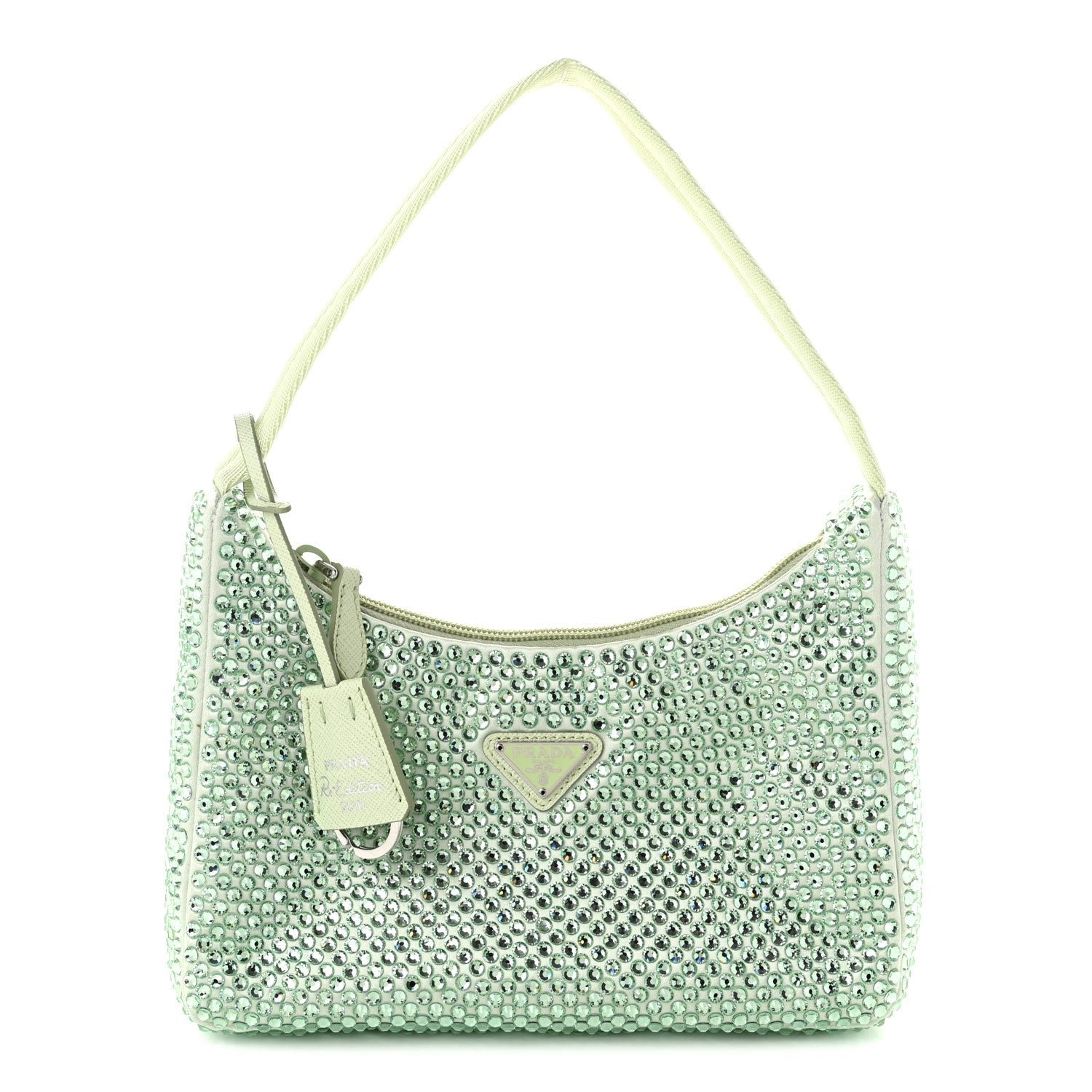 Prada Satin Crystal Mini Re-Edition 2000 Bag Acqua