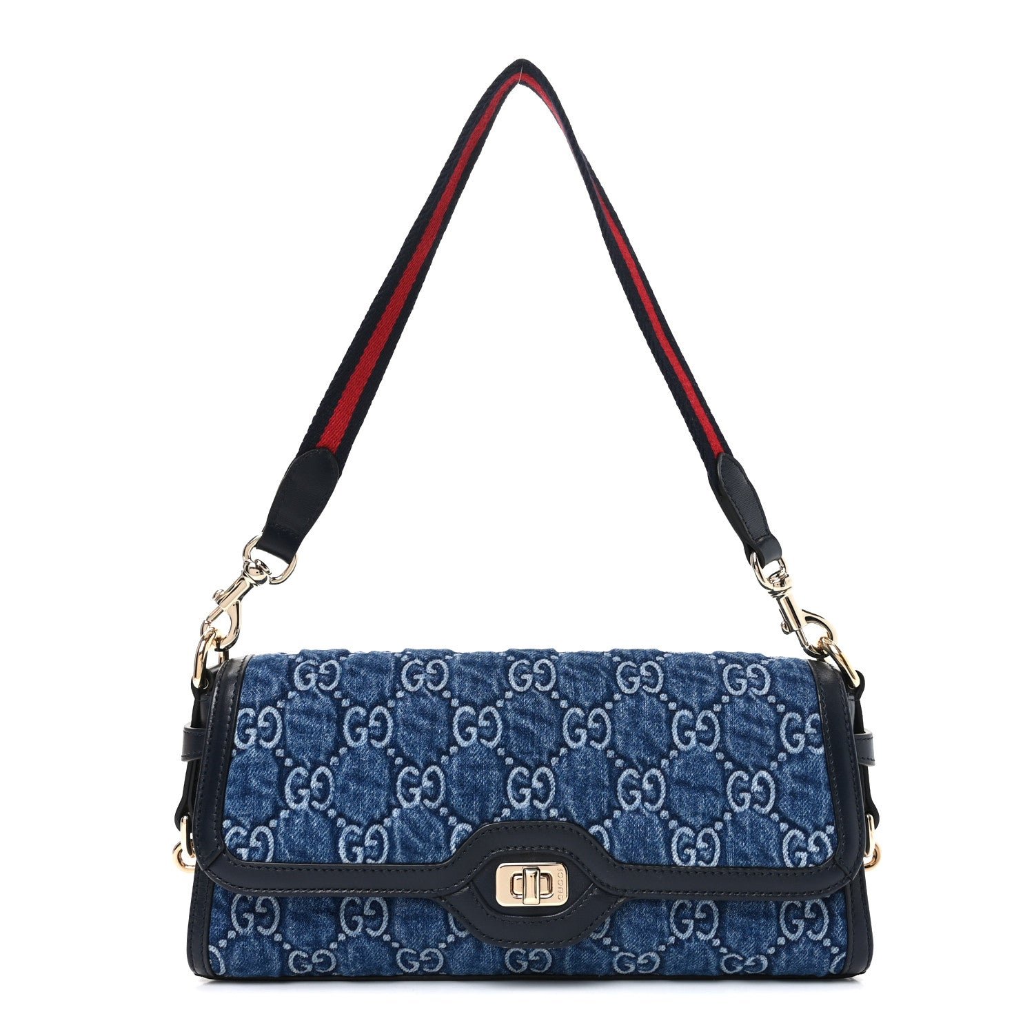 Gucci GG Monogram Denim Small Luce Shoulder Bag Blue