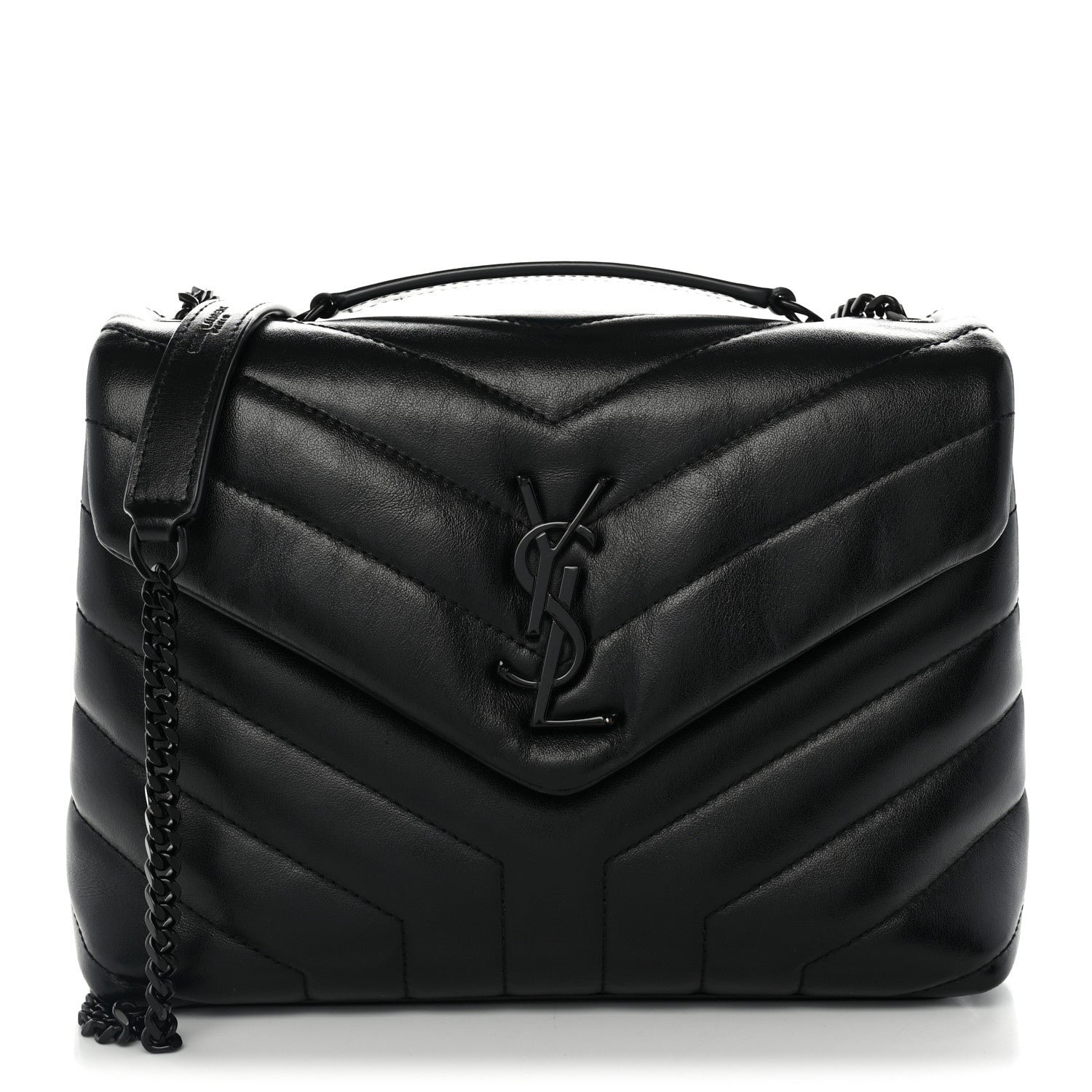 Saint Laurent Calfskin Y Quilted Monogram Monochrome Small Loulou Chain Satchel Black