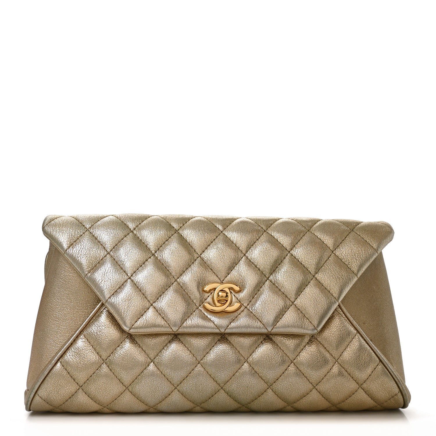 Chanel Metallic Lambskin Quilted Fold Up Again Clutch Gold