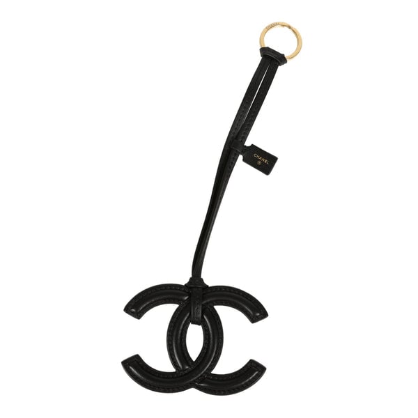 Chanel CC Logo Bag Charm Black Lambskin Gold Hardware