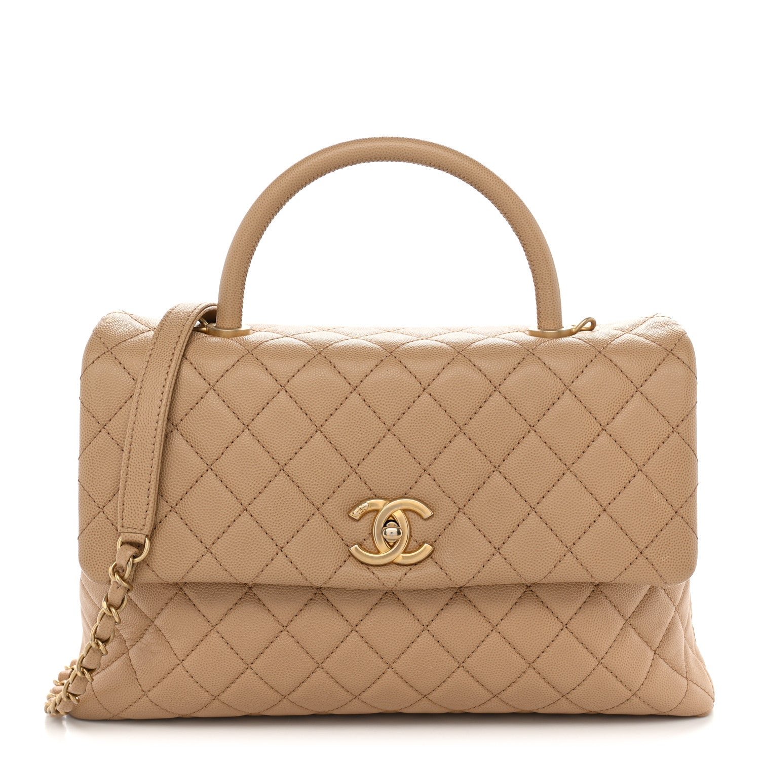 Caviar Quilted Medium Coco Handle Flap Beige